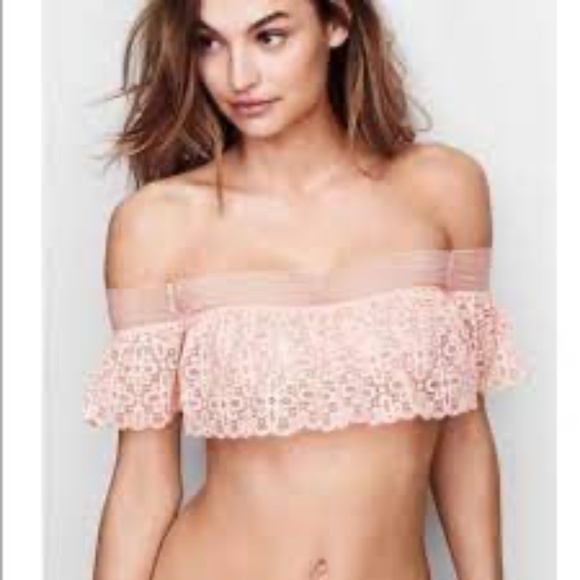 NWT Victoria"s Secret Off The Shoulder Lace Bralette Bra Top Winter Rose Large - Picture 1 of 9